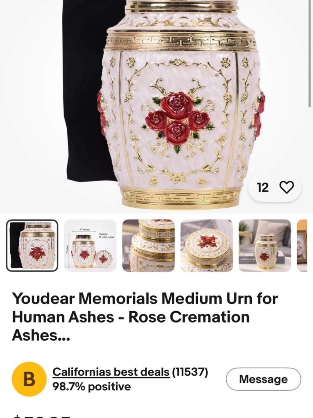 Ornate White and Gold Vase with Red Accents - Picture 5 of 6